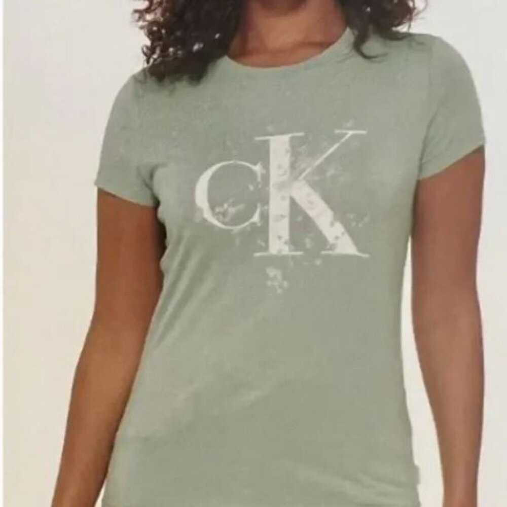 Calvin Klein Jeans Ladies' Logo Short Sleeve Tee - Medium - Sage